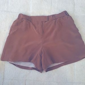 Waverly Grey Silk Brown Lined High-Waisted Shorts